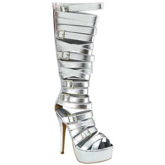 Yoki Women’s THE ONE IN CHARGE  Gladiator Platform Heels, Silver ( BRAND NEW !!! - Picture 1 of 12